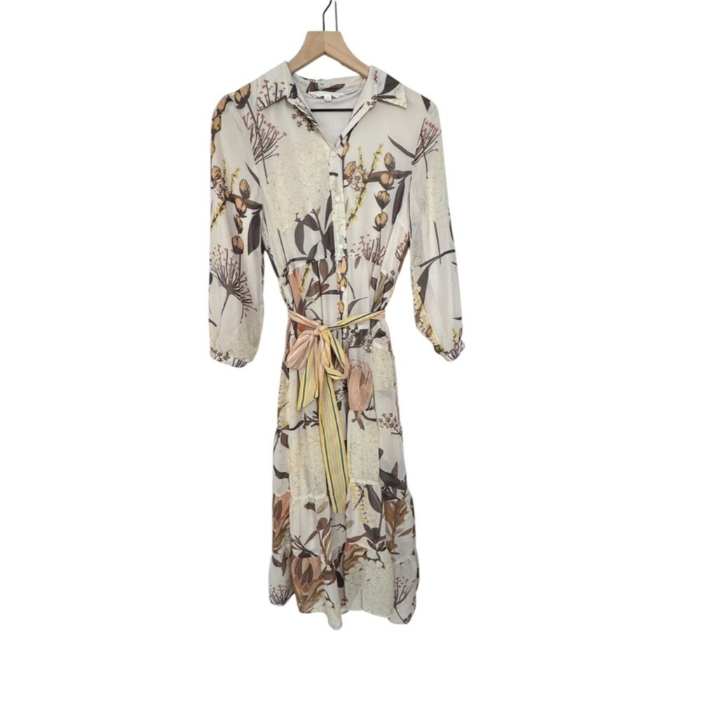 DownEast Like New Floral Button-Front Dress with Tie - Size XS